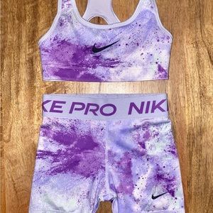 Girls Nike Pro Purple Tie Dye Set - medium shorts, small reversible sports bra